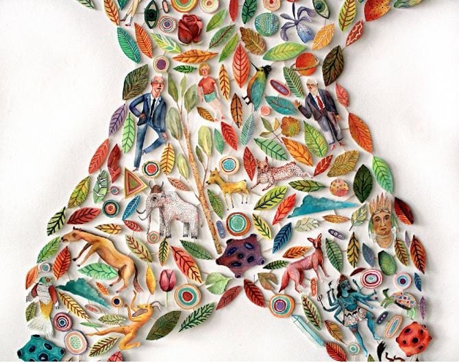 The Leaf Woman 6′ x 6′ gouache, paper, wood, glue 2011 detail