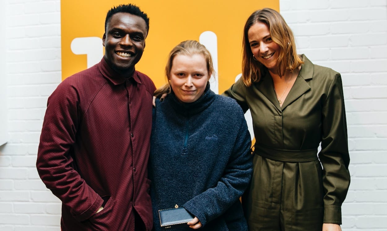 DirtyWork's director Nathan James Tettey and EP and head of music Emma Wellbelove with Charlotte Regan